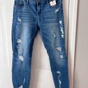 New York & Company Blue Distressed Skinny Jeans NEW